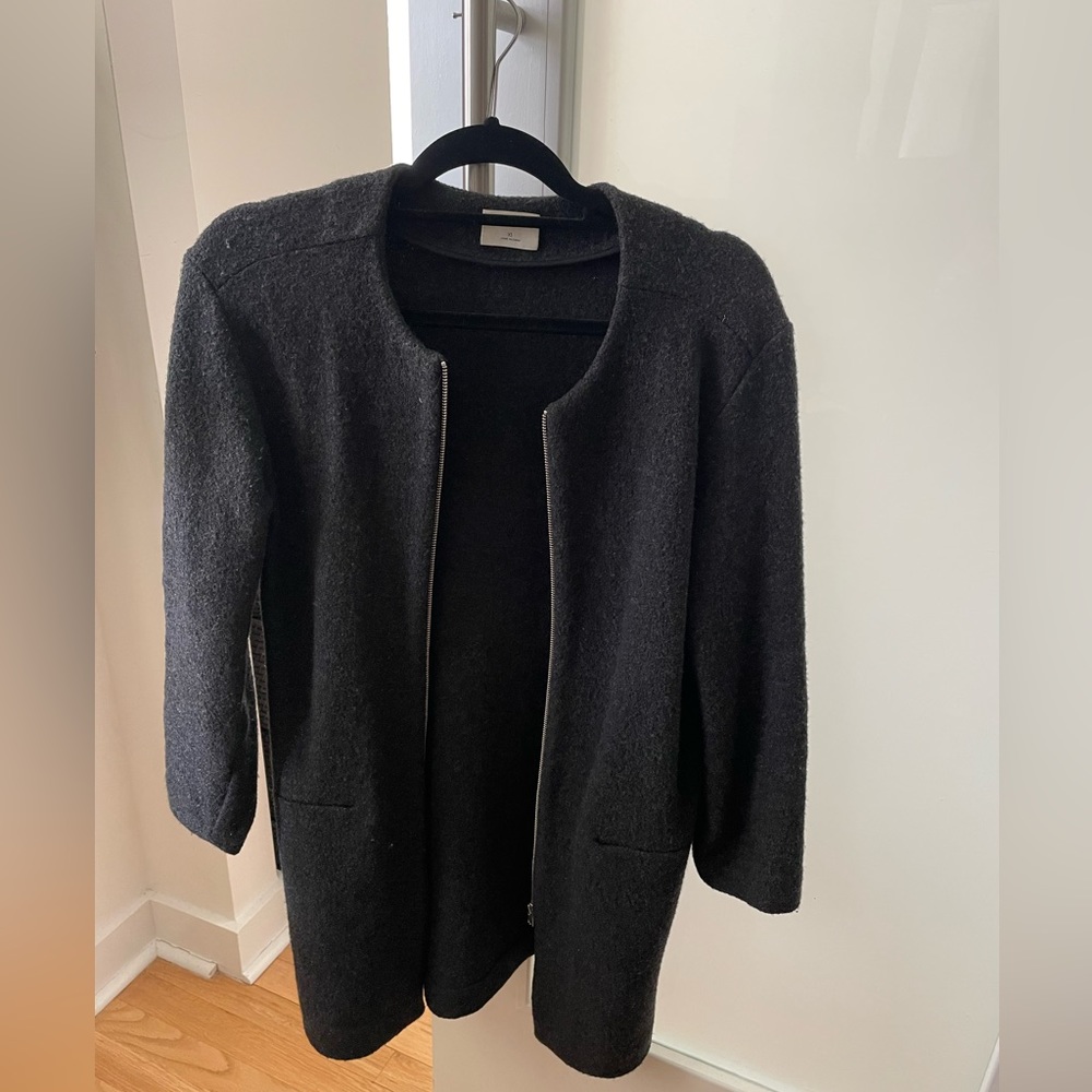 Charcoal merino wool collarless Wilfred jacket size XS